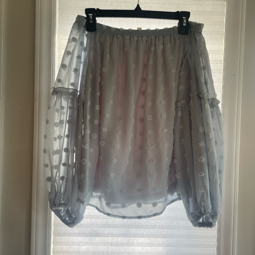 Off the shoulder light blue top